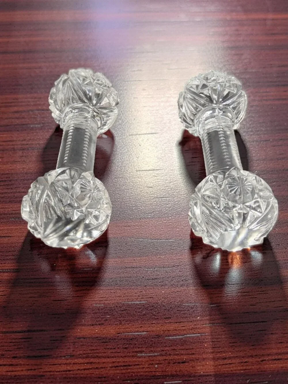 vintage pair of gorham cut lead chrystal barbell knife rest